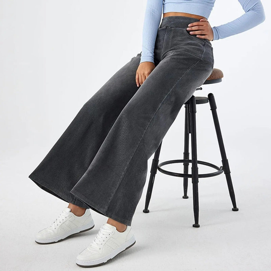 Women Jeans Denim Pant Wide Leg Long Pants Y2k Streetwear Elastic Waist Straight Trousers Elegant Mom Jeans Temperament Casual Aviola