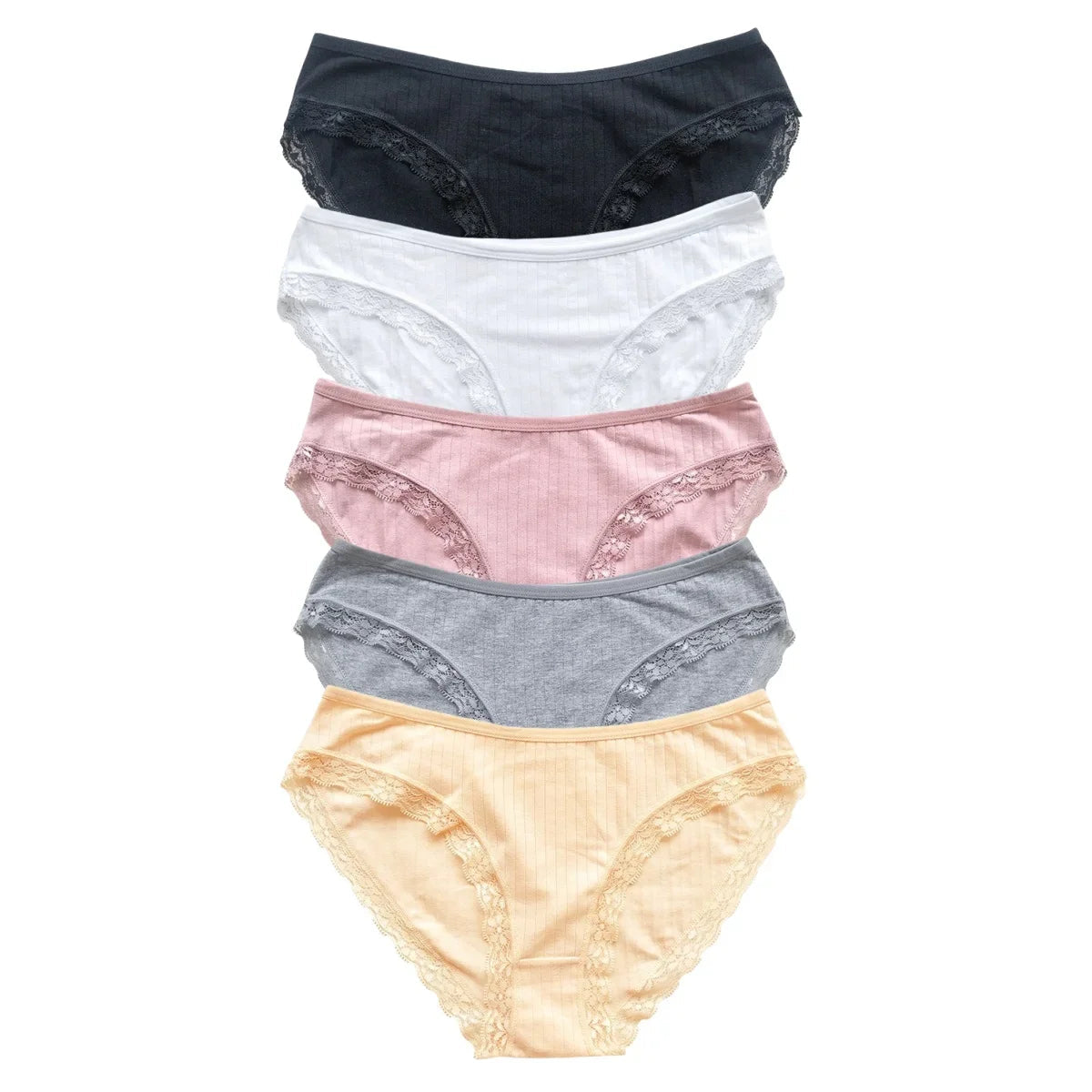 5Pcs/Set Cotton Panties Women Lace Trim Briefs Female Underpants Solid Color Panty Seamless Underwear M-XL Panties Lingerie Aviola