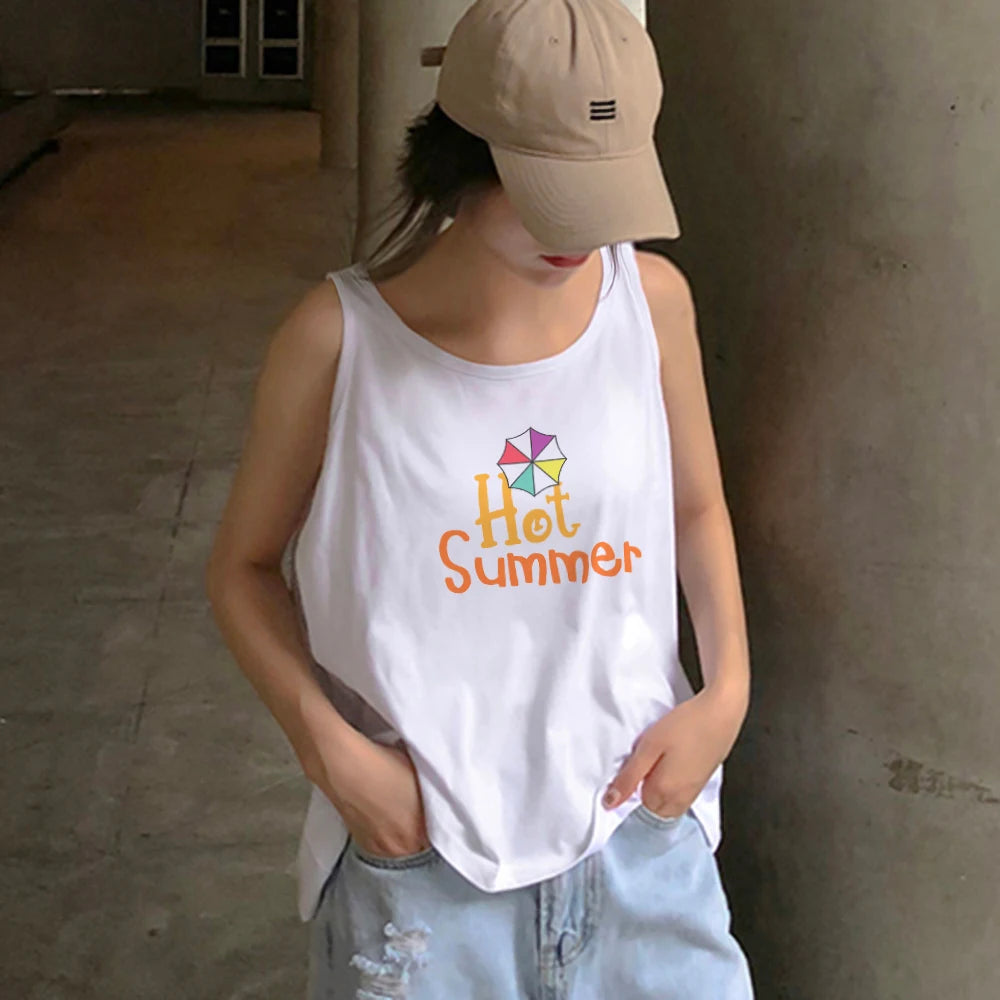 2024 Europe and the United States street new print season art text short sleeve women Y2K women's T-shirt vest halter Aviola