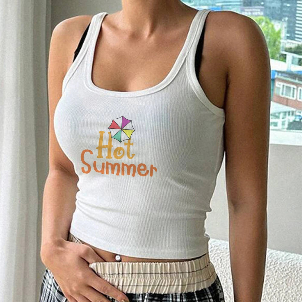 2024 Europe and the United States street new print season art text short sleeve women Y2K women's T-shirt vest halter Aviola