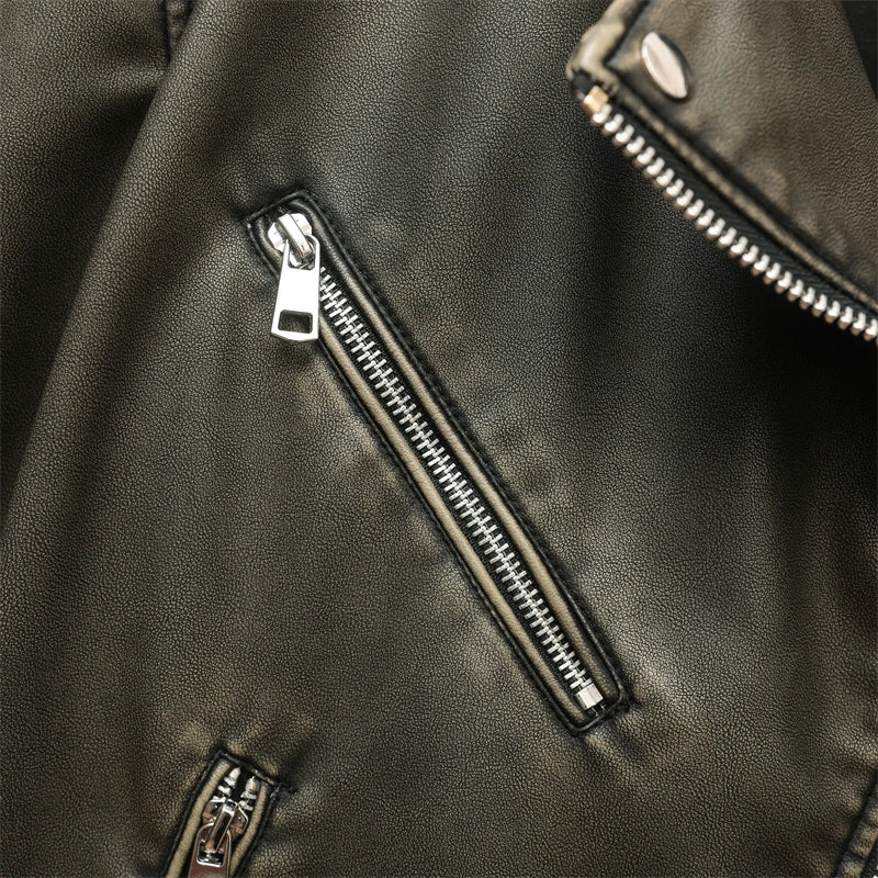 RARF ladies 2024 new vintage do old washed leather imitation leather locomotive type PU jacket women's coat top Aviola