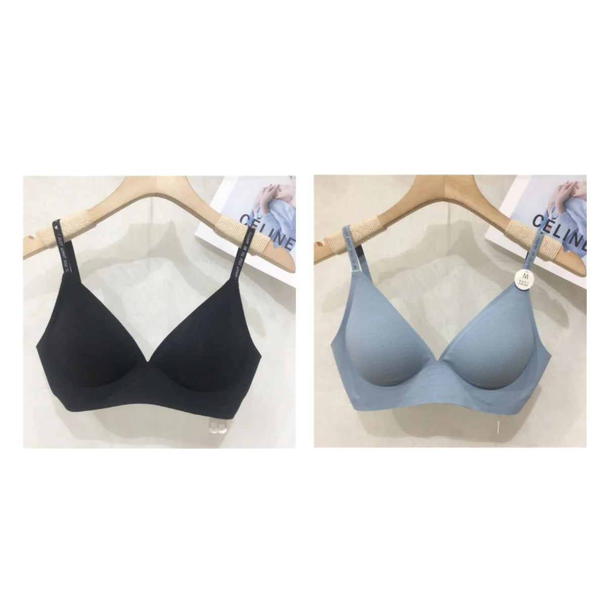 2Pcs/Set Seamless Bras For Women Nonwire Brassiere Soft Underwear Tops Letter Strap Sexy Lingerie U-shaped Back Bralette Aviola