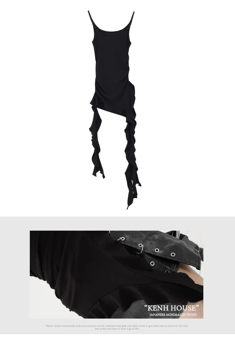 MEXZT Y2K Irregular Black Tank Top Women Grunge Aesthetic Sexy Backless Camis Gyaru Streetwear Korean Tees Summer Design Tanks Aviola