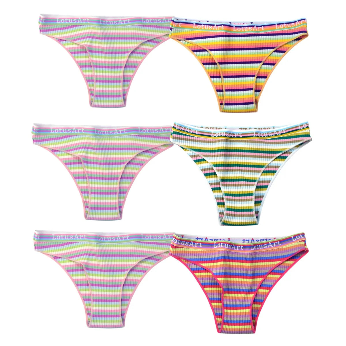 6PCS/Set Cotton Panties For Women Striped Briefs Low Waist Bottoms Female Sports Underpants Seamless Underwear Sexy Lingerie Aviola