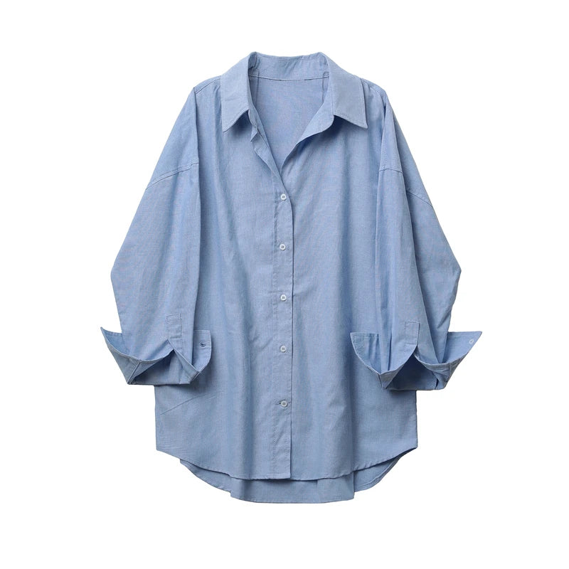 RARF 2024 New women's lapel loose Oxford long sleeve shirt, elegant blouse, vintage style, suitable for the office, fall Aviola