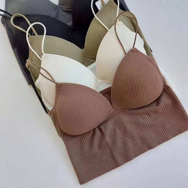 Women Tank Top With Built In Bras Fixed Cup Anti Glare Streetwear Crop Tops Female Seamless Underwear Padded Camisole Summer Aviola