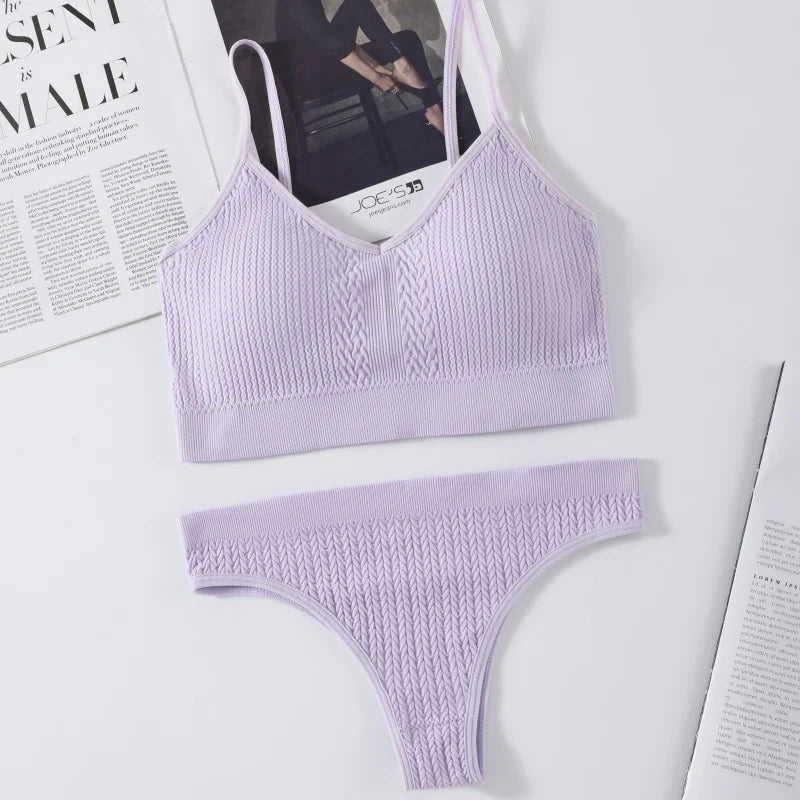 Women Bra Low Waist Briefs Set Seamless Sports Bras Non-wire Bralette Sexy Lingerie Set Female Comfort Ribbed Underwear Set Aviola
