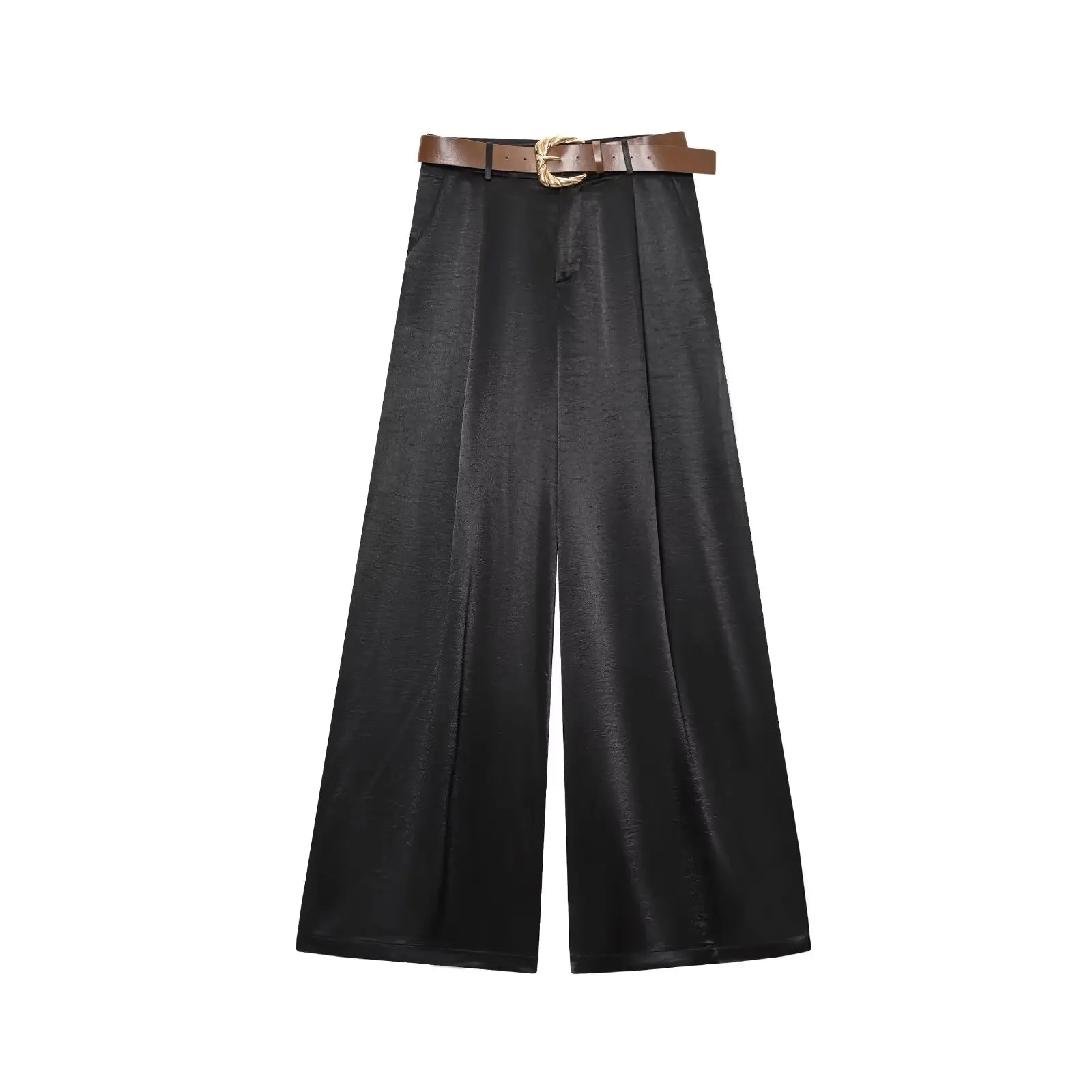 UNIZERA Leopard Satin with Belt High Waisted Trousers Wide Leg Pants Women's Clothing 2025 Summer New Arrivals Casual Pants Aviola