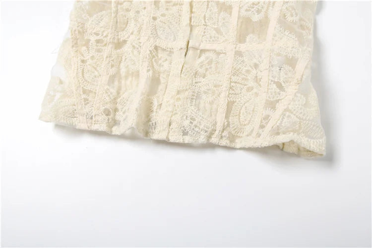 Nibber See Through Women Warp Sleeveless Lace Pattern Concealed Metal Buckle Backless Sexy Summer Trend Simple Midnight Mini Top Aviola