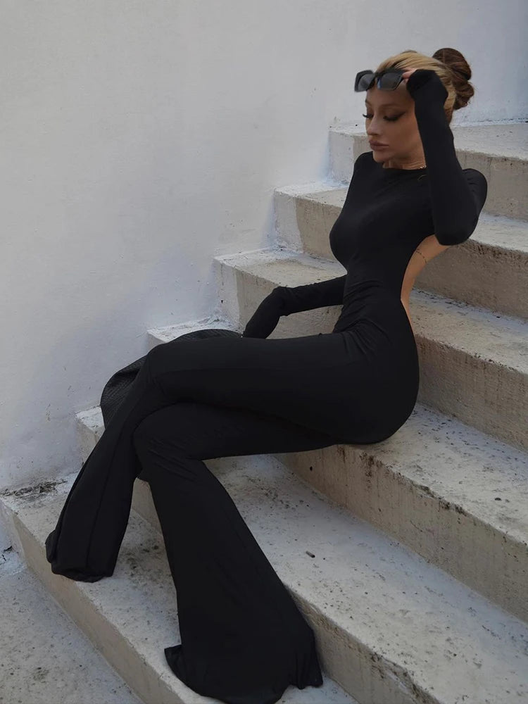 Nibber Sexy Open-Back Jumpsuit Hollow New Spring Fashion Flared High Street For Temperament Women Street Daily Commuting Wear Aviola