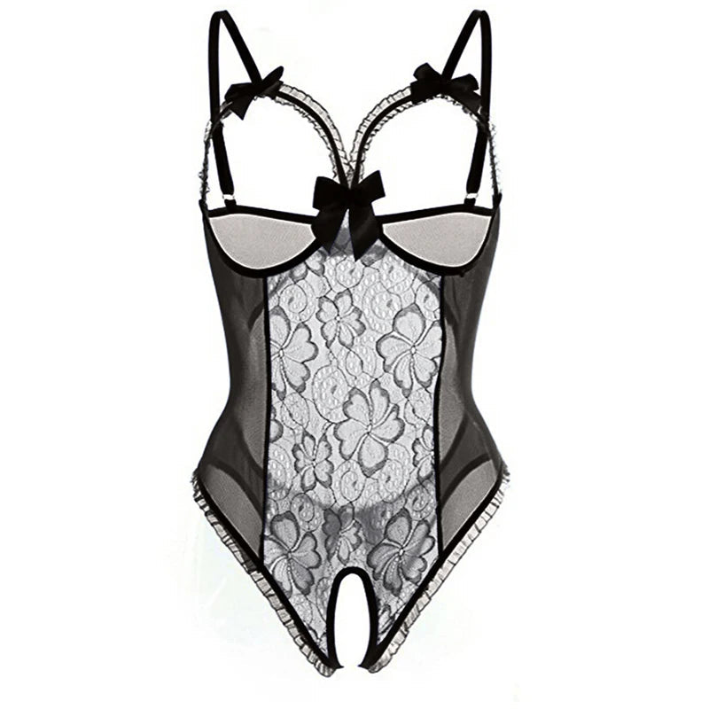 Women Porn Underwear Lace Hollow Open Bra Set Plus Size Sexy Costumes Deep V Neck Teddy Bodysuits Erotic Crotchless Lingerie Set Aviola