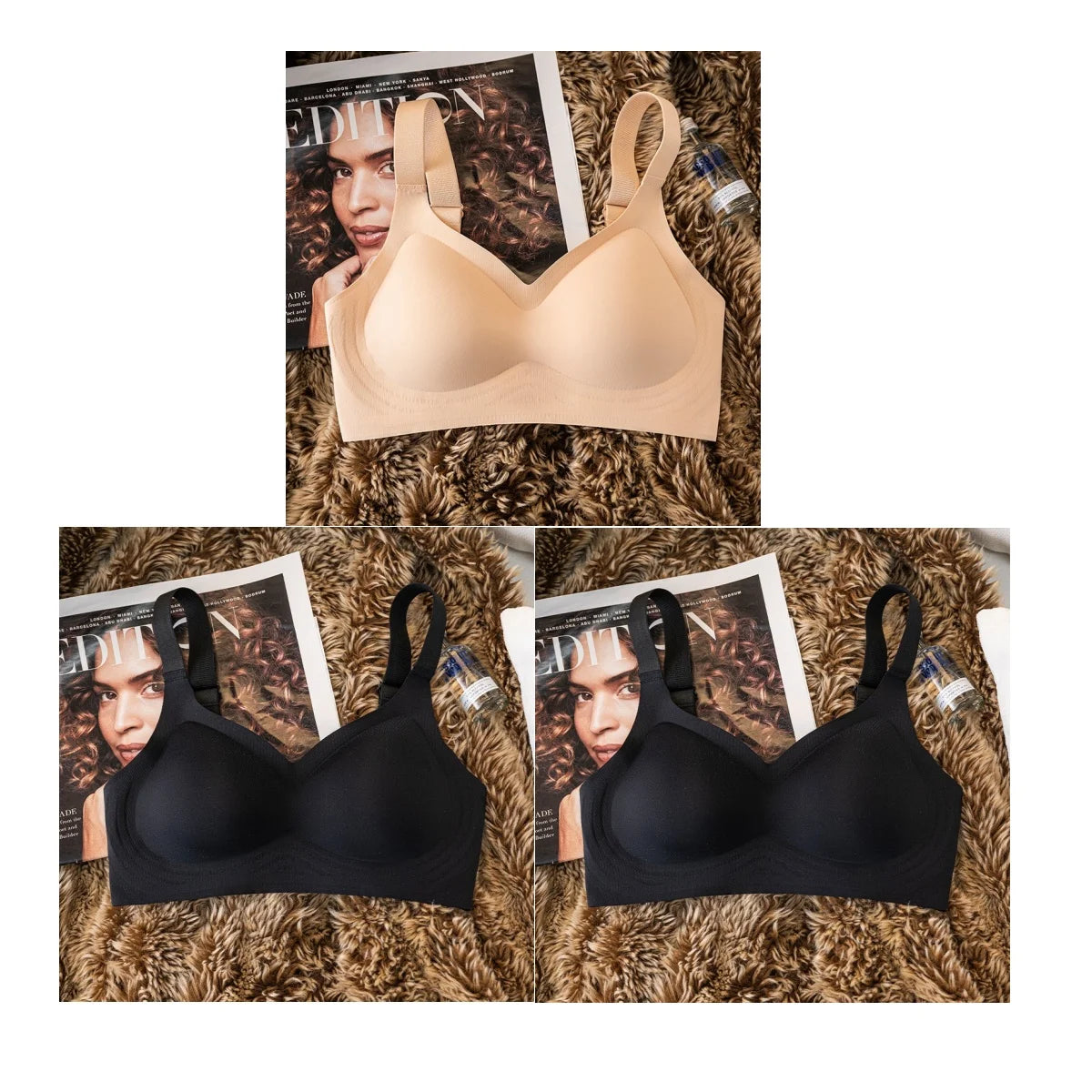 3Pcs/Set Seamless Bras For Women Padded Bra Non-wire Underwear Sexy Lingerie Wide shoulder Straps Brassiere Soft Tops Intimates Aviola