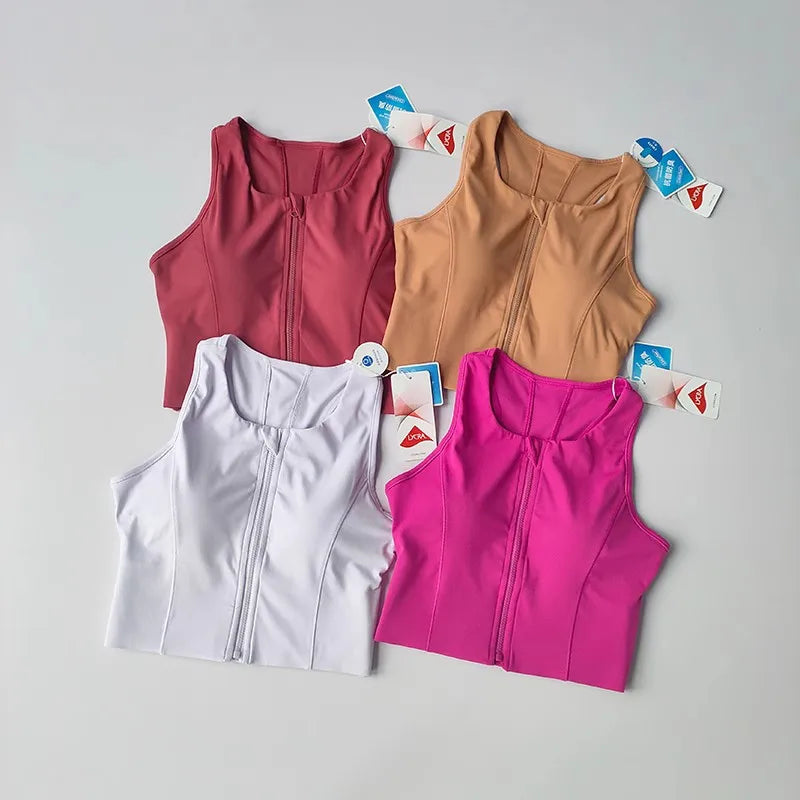 Women's High Impact Sports Bra Top Front Zipper Breathable Shockproof Fitness Vest for Running Gym Wear Yoga Brassiere Aviola