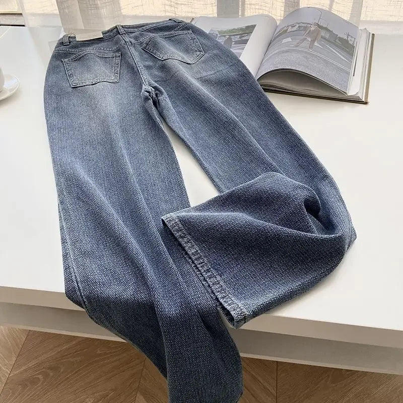 Jeans Women Wide Leg Pants Denim High Waist Zipper Fly Vintage Pockets Button Floor Length Trousers Straight Casual Denims Aviola