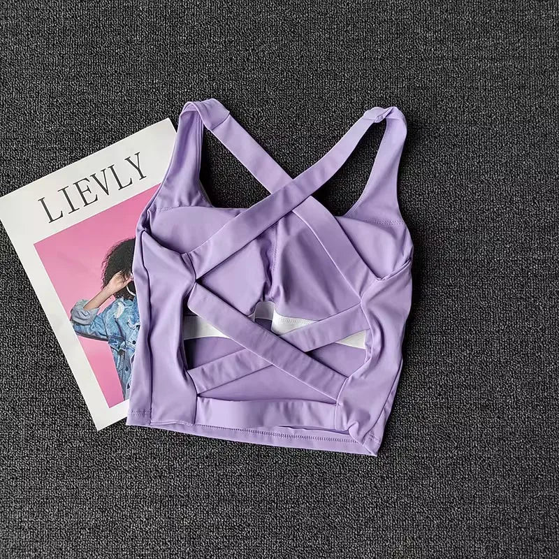 Women Top Cross Strap Sports Bra Push Up Sport Bra Yoga Crop Top Brassiere Yoga Fitness Top Breathable Beauty Back Gym Bras Aviola