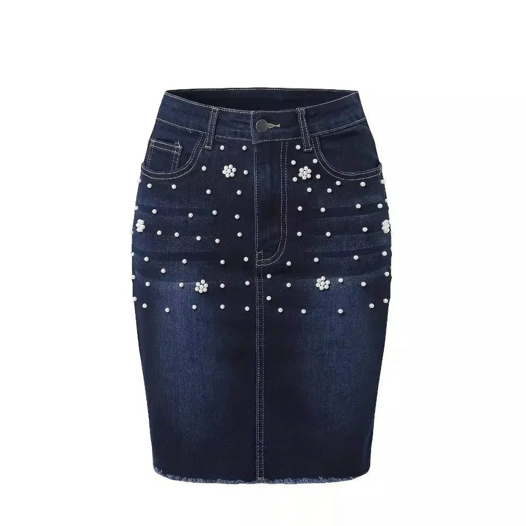Denim Skirts for Women Sexy Hip Skirt Embroidered Flares Washed Distressed Pockets Slim High Waist 2025 Y2k Mom Jeans Streetwear Aviola