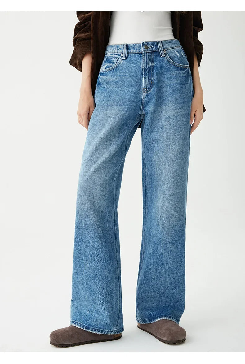 Denim Wide Leg Pants Women Jeans Floor Length High Waist Mom Jenas Washed Pockets Vintage Straight Trousers 2025 Streetwear Aviola