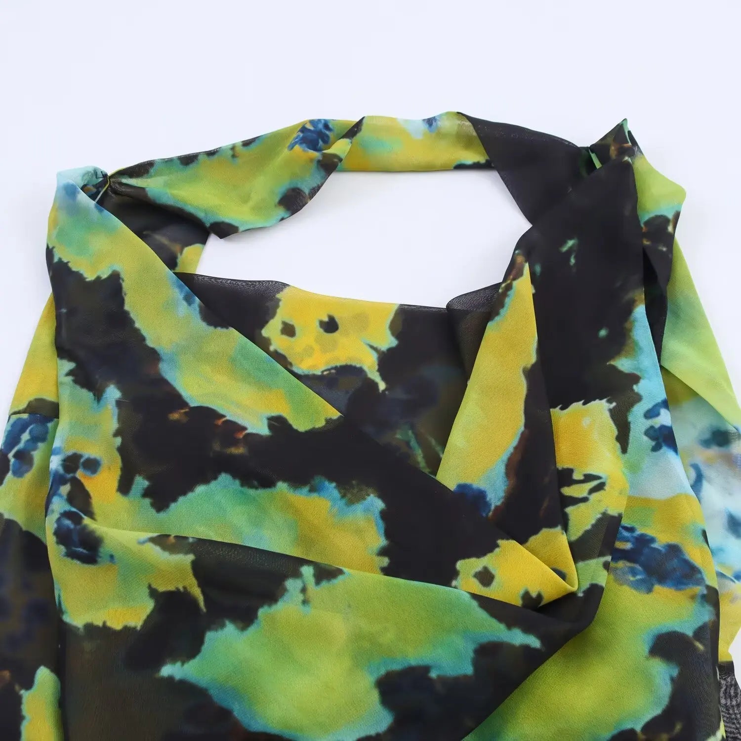 BM&MD&ZA2025 Women's Summer New Scarf Decorated Elegant Sexy Cowl Neck Sleeveless Wide Strap Long Printed Chiffon Dress Aviola