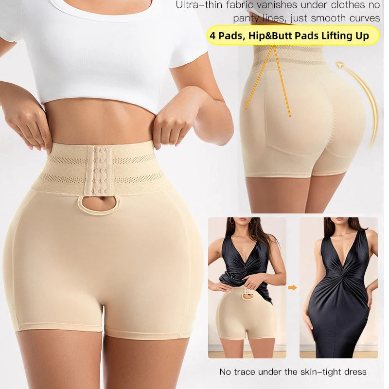 4 Pads Body Shaper Women Hip and Butt Lifter Shapewear Tummy Control Panties Waist Trainer with 3-Row Hooks Slimming Underwear Aviola
