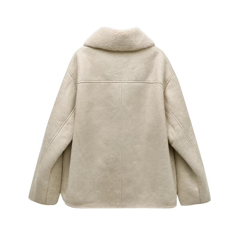 RARF 2025 High Quality Winter Women Vintage Long Sleeve Warm Faux Fleece Jacket Coat Female Casual Solid Pocket Outwear Tops Aviola