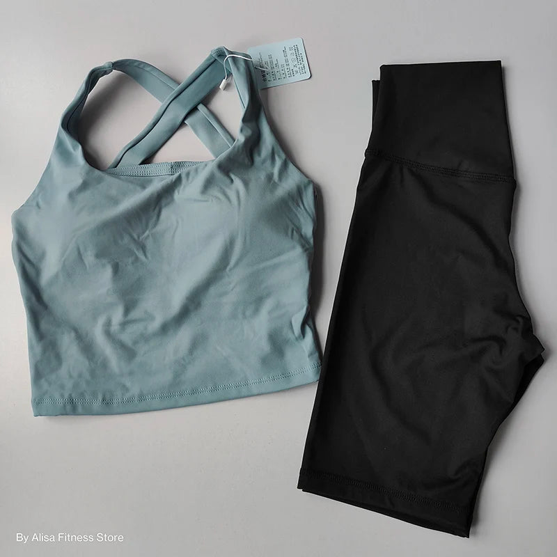 2PCS  Women Yoga Set Workout Sports Bra Set Sportswear Gym Clothing Fitness Long Sleeve Crop Top High Waist Shorts Sports Suits Aviola