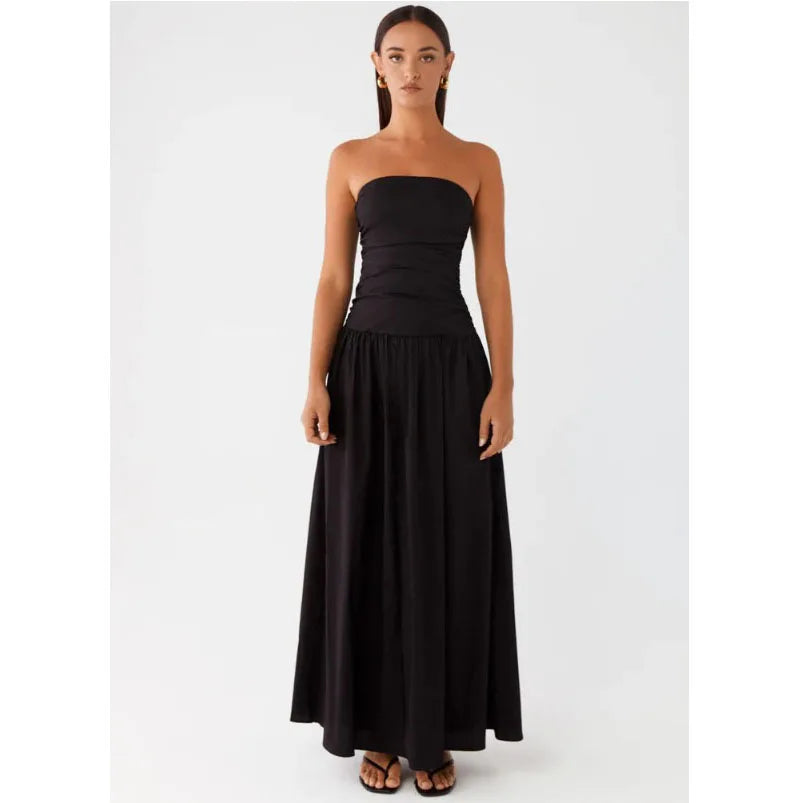 New summer sleeveless sexy strapless pleated long dress Aviola