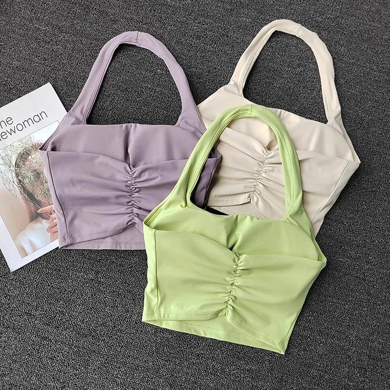 Women's Sport Bra Sexy Halter Padded Yoga Camisole Backless Gym Crop Top Fitness Bra Breathable Workout Sports Bras Aviola