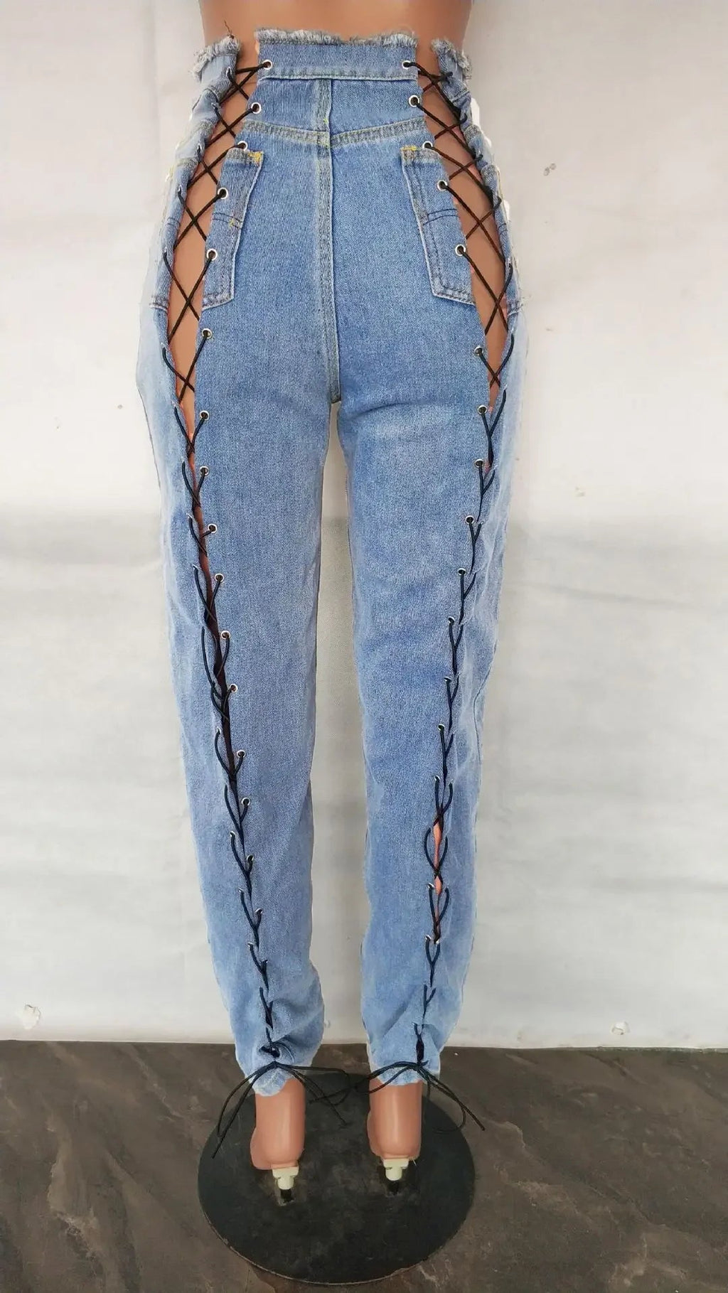 Ankle Length Jeans Hollow Spliced Sexy Jean Pencil Denim Pants Women Solid Washed Skinny Pockets High Waist Punk Style 2025 Aviola