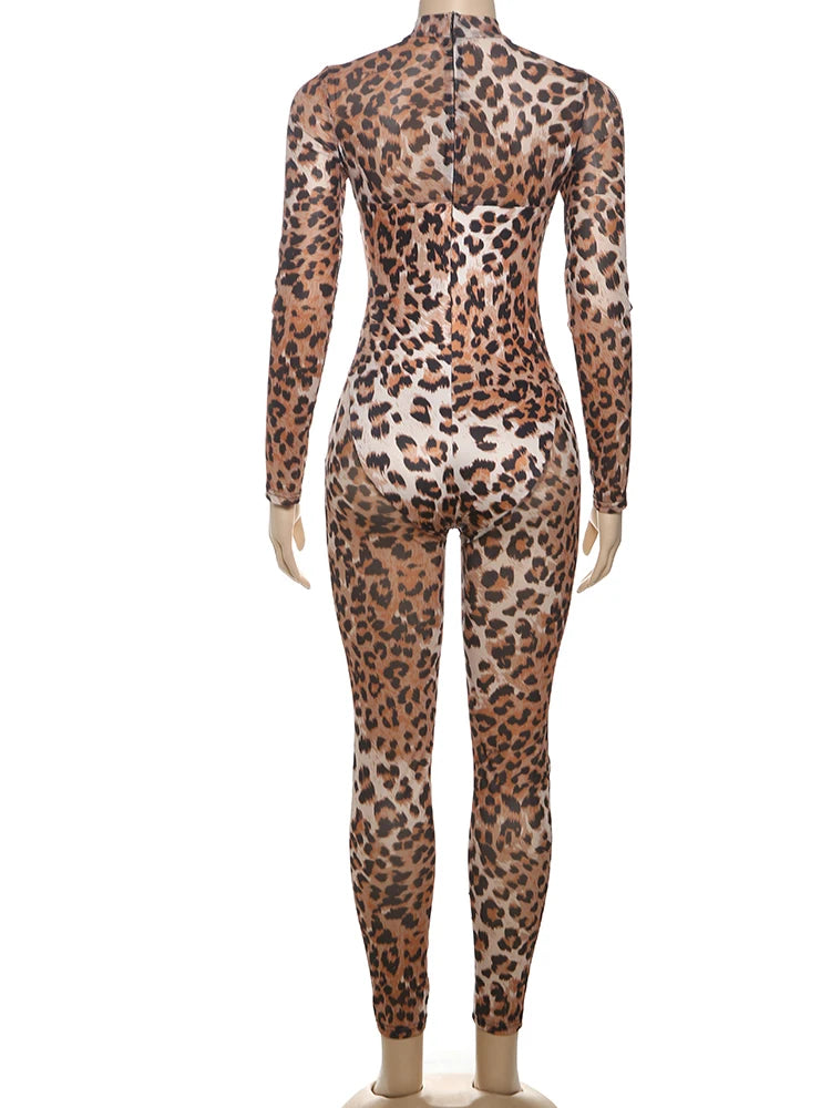Nibber See Through Leopard Print Jumpsuit Women Sexy midnight full sleeve Hipster Fit Street Clubwear Party Workout Overalls Aviola