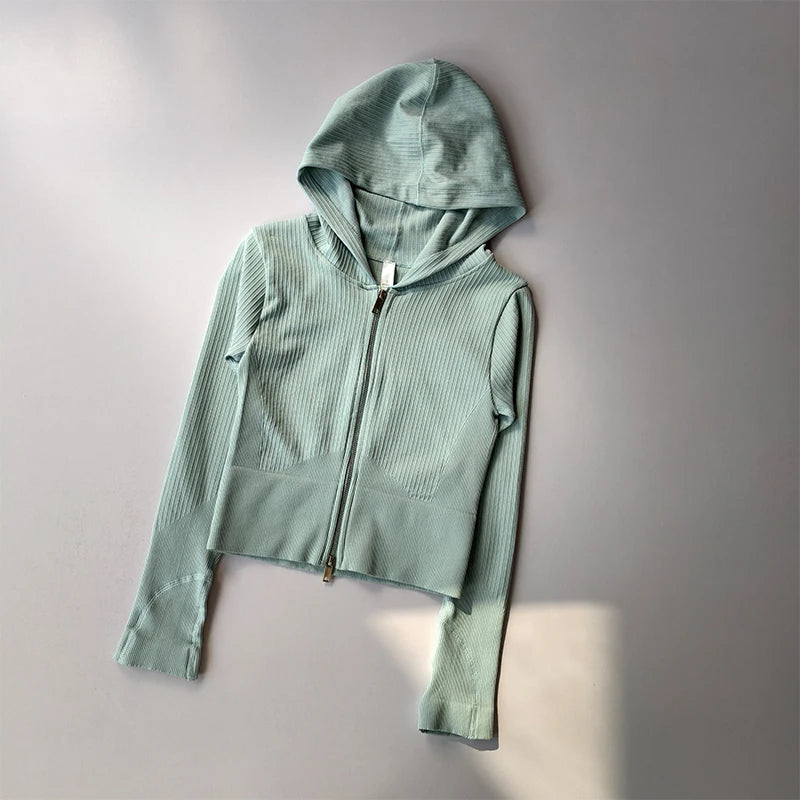 2024 New Hooded Tight Fitting Sports Jacket for Women's Running Training Yoga Suit Long Sleeved Zipper Yoga Jacket Running Top Aviola