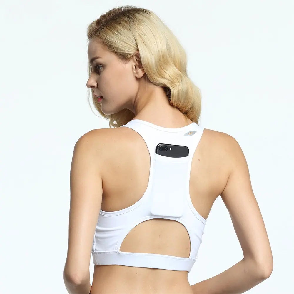 Solid Color Sports Bra Breathable Back Pocket Mobile Phone Yoga Shockproof Women Fitness Gym Running Bra Aviola