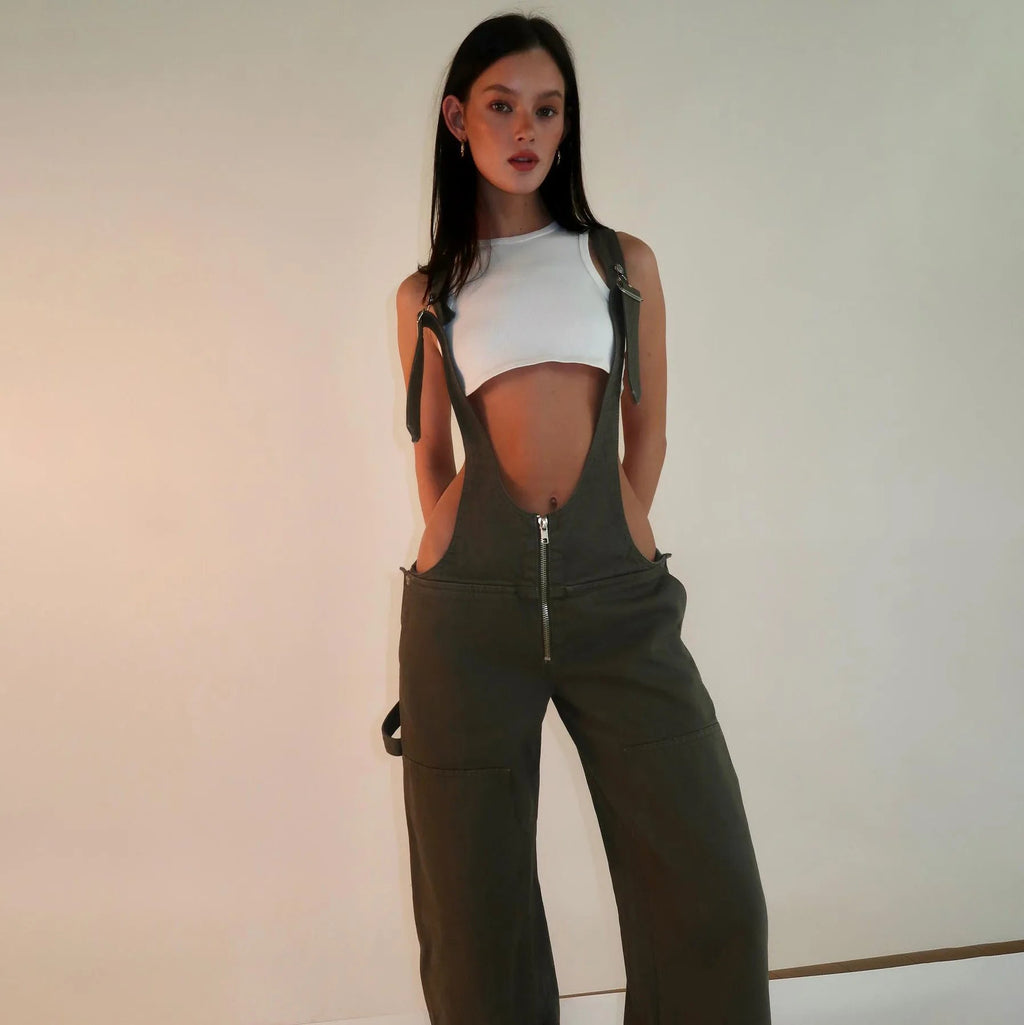Jumpsuits Women Jeans Overalls Sexy Backless Vintage Full Length Denim Straight Pants Loose Pockets Distressed Washed Casual Aviola