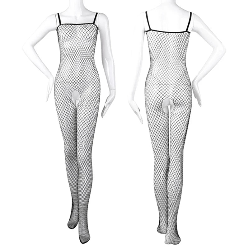 Sexy Crotchless Tights Women High Fishnet Black Sling Body Stockings Erotic Lingerie Mesh Teddy Pantyhose One Piece Long Tights Aviola
