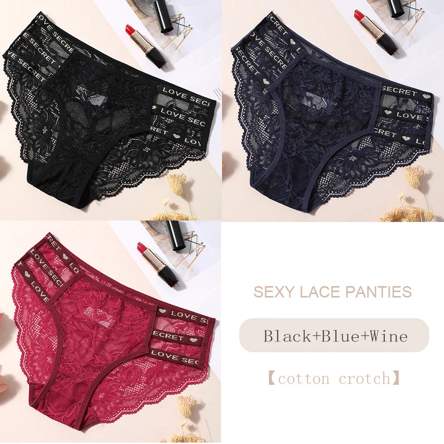 3PCS/Set Sexy Transparent Briefs Lace Panties for Women Lingerie Panties Floral Lace Female Underwear Ladies Underpants Lingerie Aviola