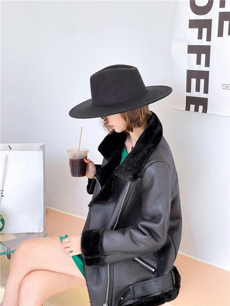 RARF The new  women's jacket with extra thick warm and extra thick lamb feather rider jacket with artificial fur Aviola