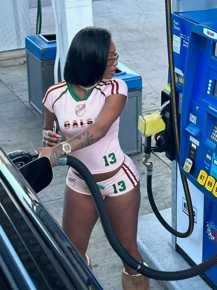 Nibber Activity Letter Print 2 Piece Set Women Tracksuit O-Neck Basic Sporty Crop Top+Shorts Casual Streetwear Matching Suit Aviola