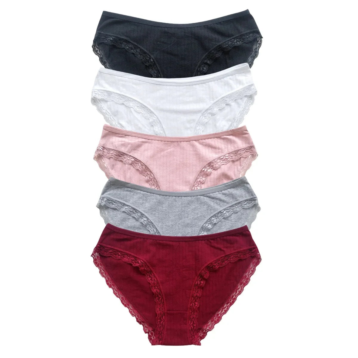 5Pcs/Set Cotton Panties Women Lace Trim Briefs Female Underpants Solid Color Panty Seamless Underwear M-XL Panties Lingerie Aviola