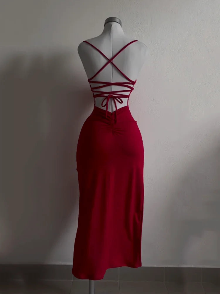 2024 explosive new dress summer high sensibility halter strap Spice Girl bag hip dress Aviola