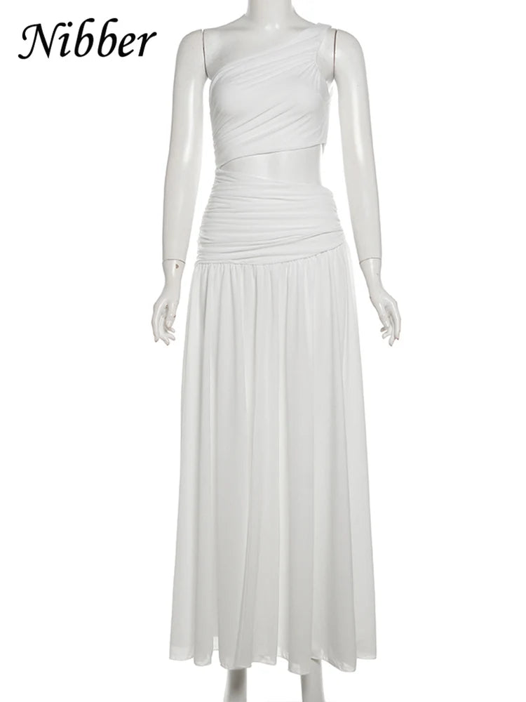 Nibber Elegant Maxi Dress Women Summer Off-shoulder Sleeveless Cut Out Beach Long Indie Folk Temperament For Vacation Vestidos Aviola