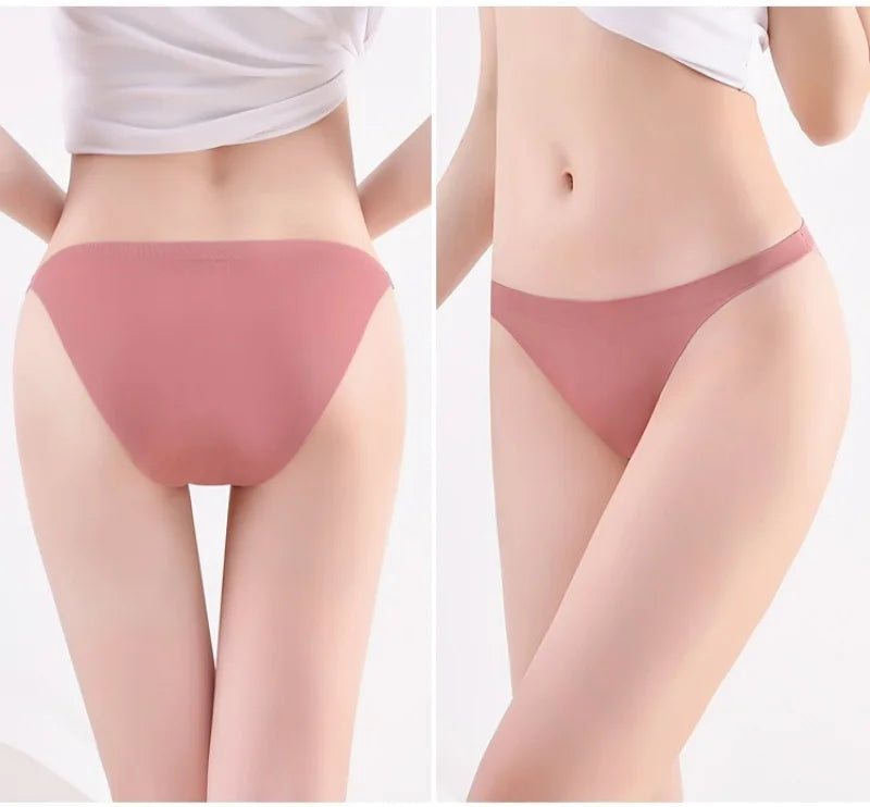 5Pcs/Set Seamless Briefs Ice Silk Panties Women Sexy Underwear Low Waist Underpants Female Solid Color Ultra-thin Lingerie Aviola
