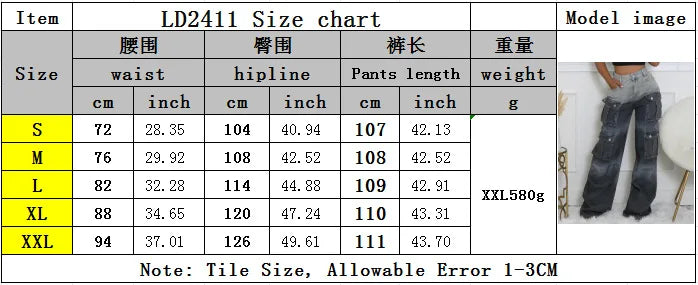Jeans Women Denim Long Pant Cargo Pants Gradation Pockets High Waist Straight Trousers Y2k Streetwear Party Club Casual Loose Aviola