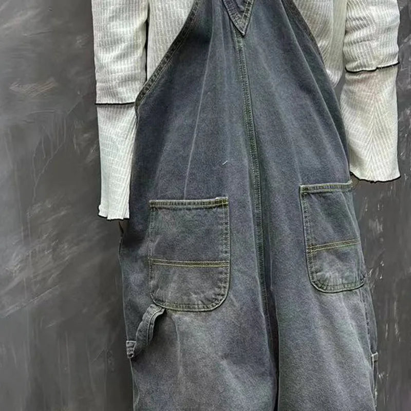 Jumpsuits Women Causal Loose Denim One Piece Mom Jeans Suspenders Overalls Wide Leg Long Pants High Waist Rompers Y2k Streetwear Aviola