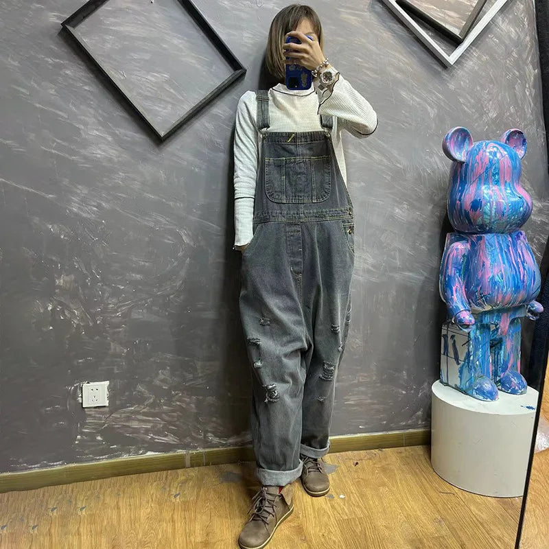 Jumpsuits Women Causal Loose Denim One Piece Mom Jeans Suspenders Overalls Wide Leg Long Pants High Waist Rompers Y2k Streetwear Aviola