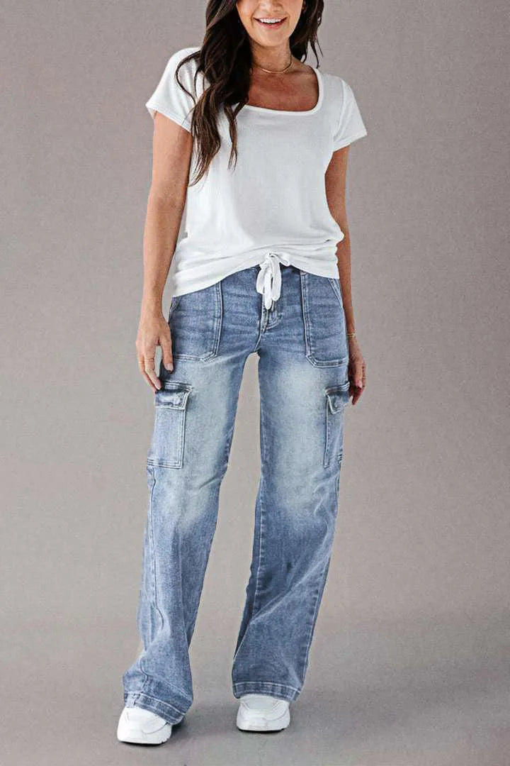 Denim Cargo Pant Women Jeans Long Pants Casual Loose High Waist Straight Trousers Y2k Streetwear Elegant Punk Mom Work 2025 Aviola