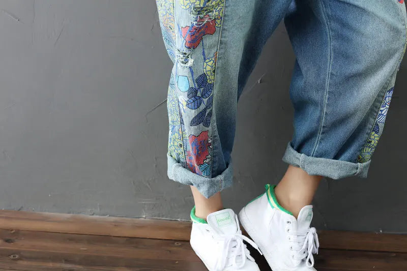 Overalls Women Suspenders Sling Jumpsuits Denim One Piece Wide Leg Long Pants High Waist Rompers Y2k Streetwear Print Floral Aviola