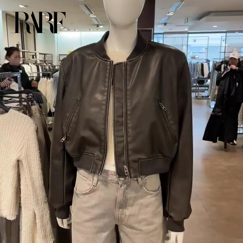 RARF  Women's  new vintage imitation leather bomber jacket coat top women's style Aviola