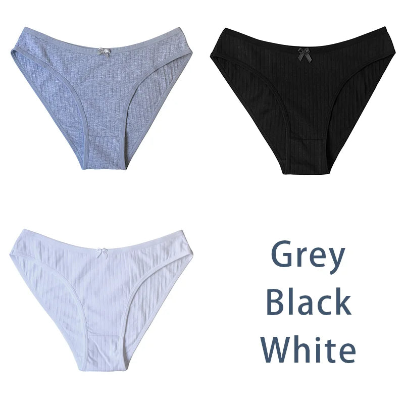 3PCS/Set Women Cotton Panties Sexy Classic Underwear Low Rise Female Rib Underpants Girls Comfort Briefs Bow Lingerie Aviola