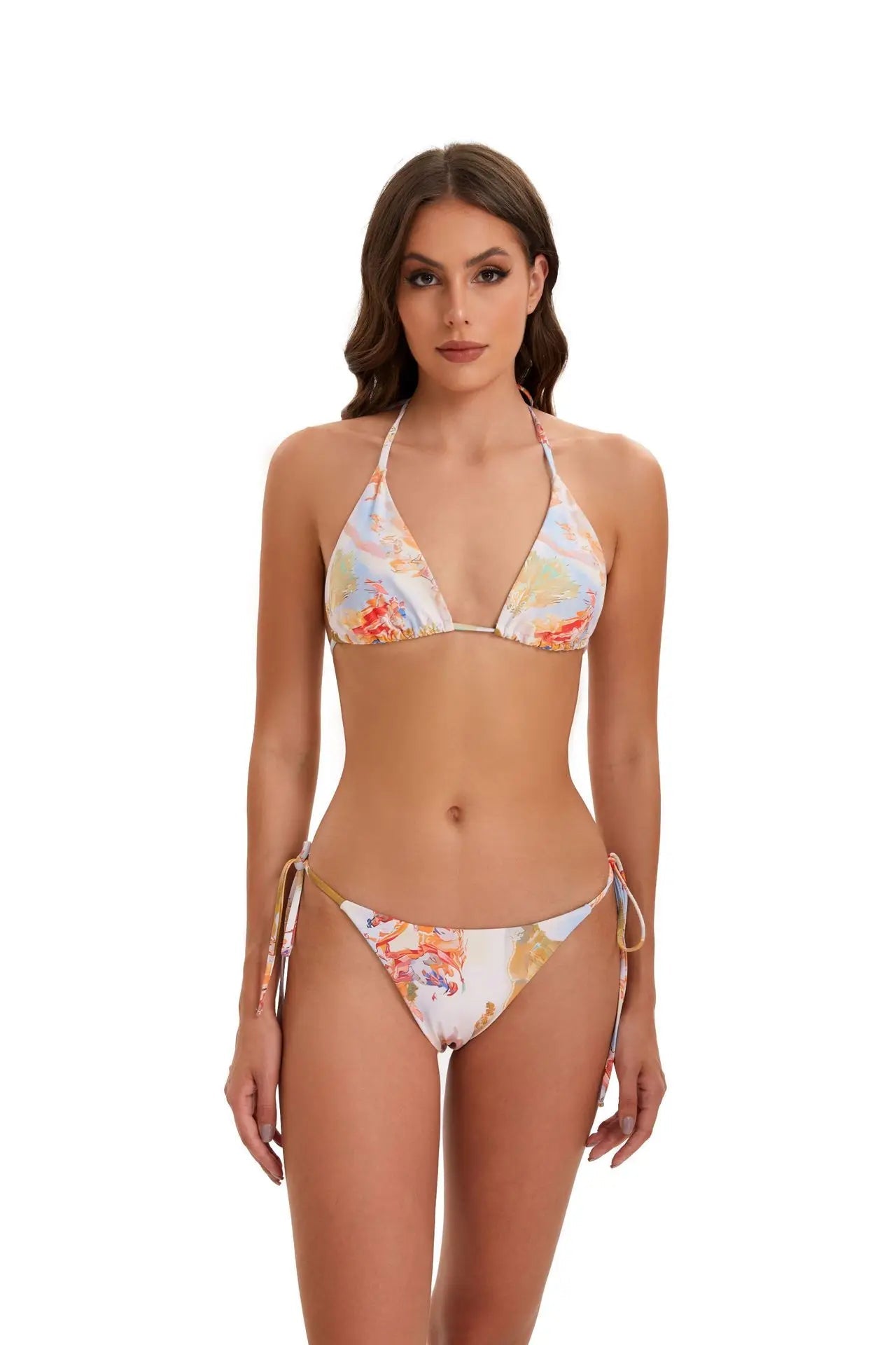 2025 New Sexy Bikini Three-piece Set Women Thong Print Swimsuit Low Waist Summer Mesh Blouse Swimming Pool Bikini Set Brazil Set Aviola