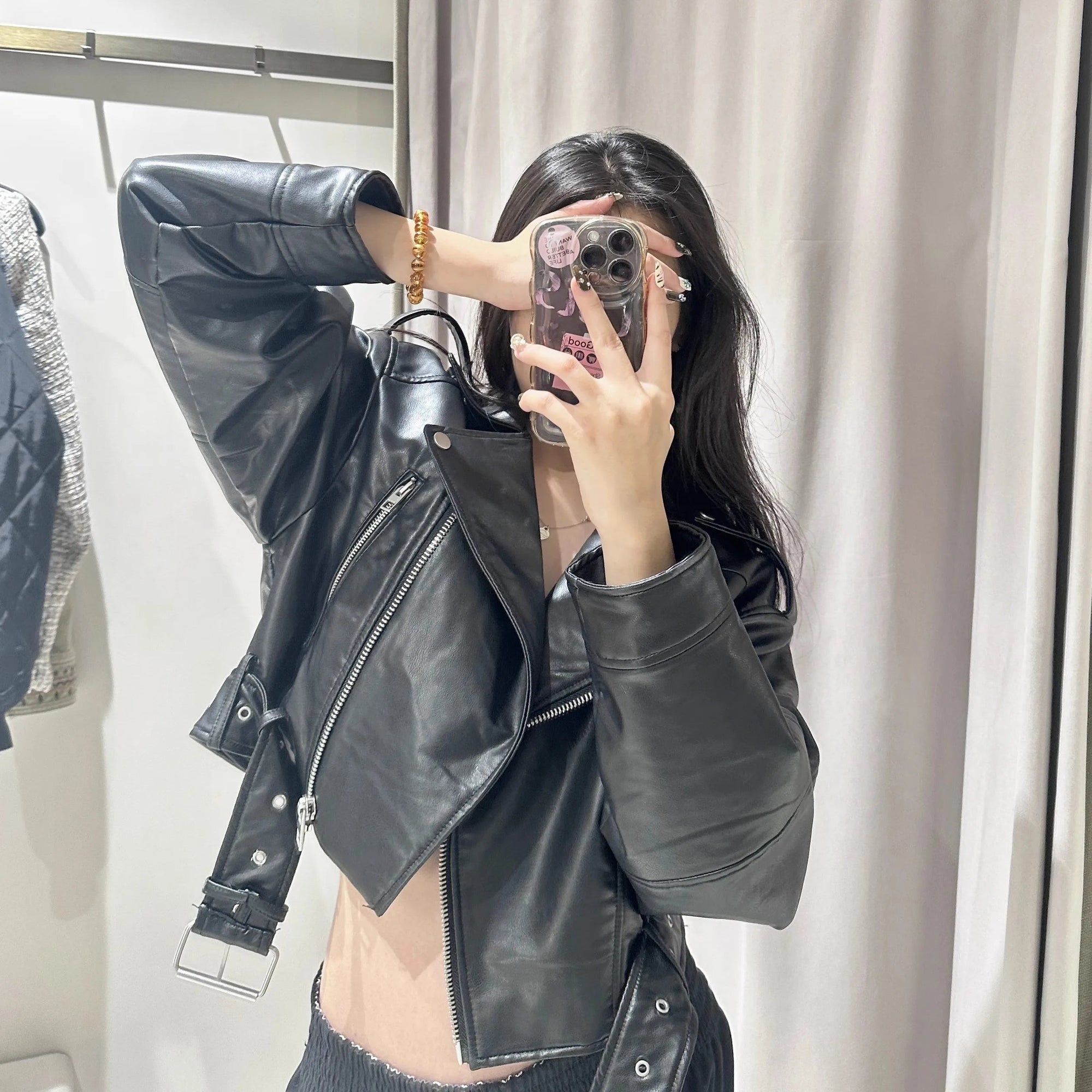 2025 New Coal graysty le Women's washed leather jacket with belt, short coat with downgraded zipper and vintage lapel jacket Aviola