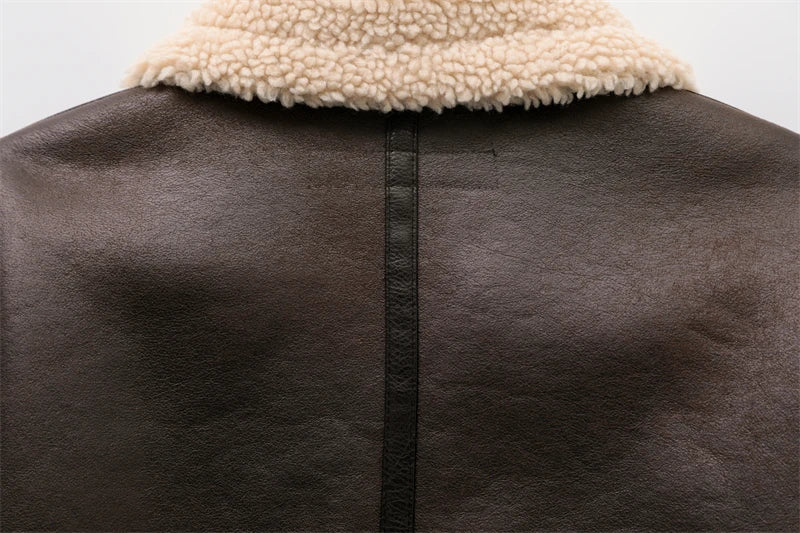 RARF 2024 New Woman's Fashion Thick Warm Faux Shearling Jacket Coat Vintage Long Sleeve Belt Hem Female Outerw Aviola